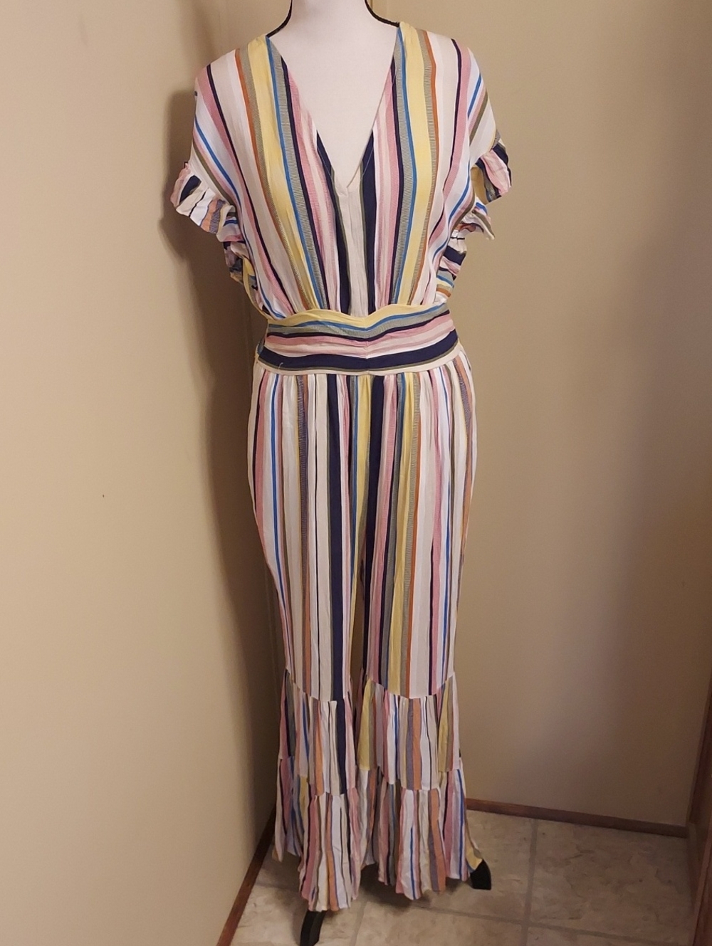 Main Strip Pastel Multi-Stripe V-Neck Jumpsuit